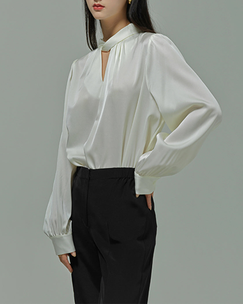 19 Momme Silk Slimming Bow Shirt
