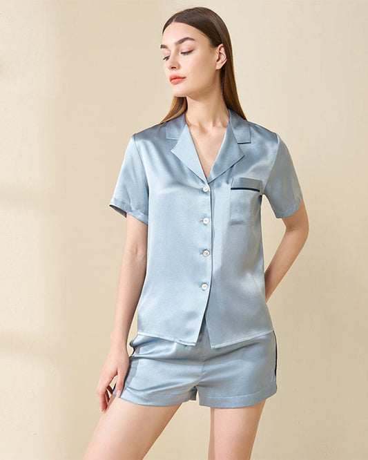 Simple Short Sleeve Silk Pajamas - OsorSilk