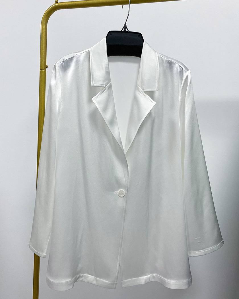 22 Momme Silk Pearl White Jacket - OsorSilk