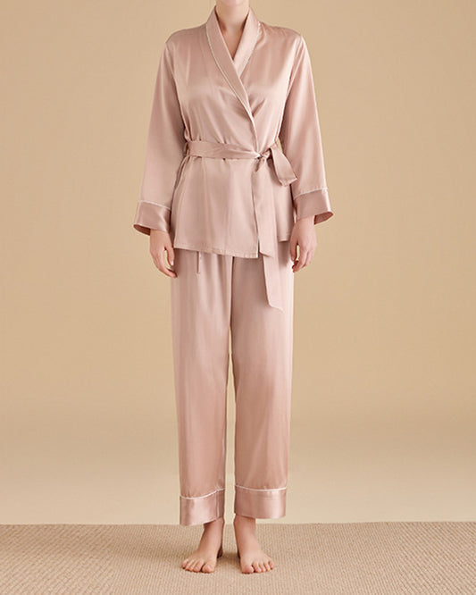 22 Momme 100% Mulberry Silk Robe Style Pajamas Set