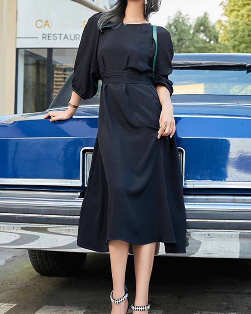 22 Momme Luxury Black Dress - OsorSilk