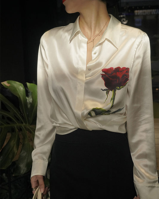 22 Momme Silk Rose Printed Shirt