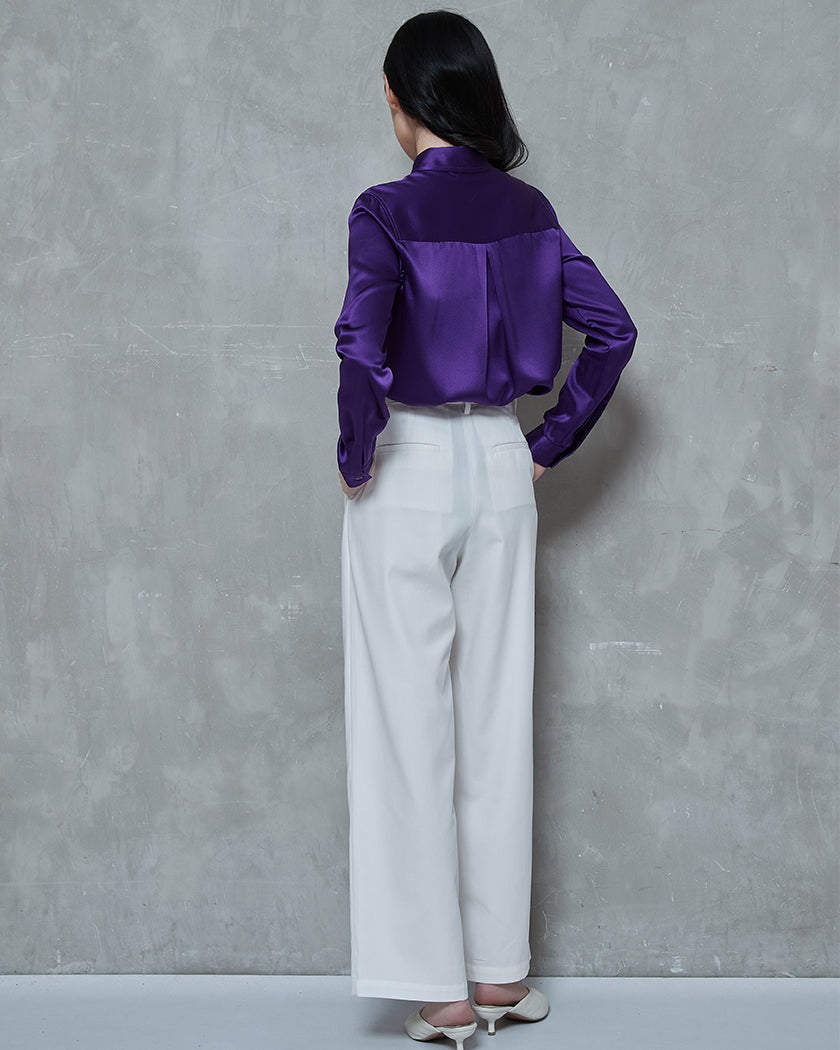 22 Momme 100% Silk Violet Long Sleeved Shirt