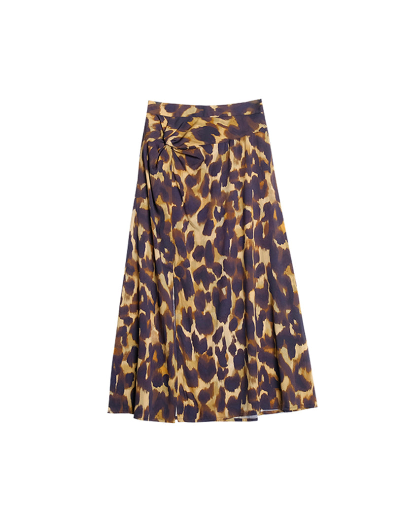 22 Momme Leopard Print Silk Skirt