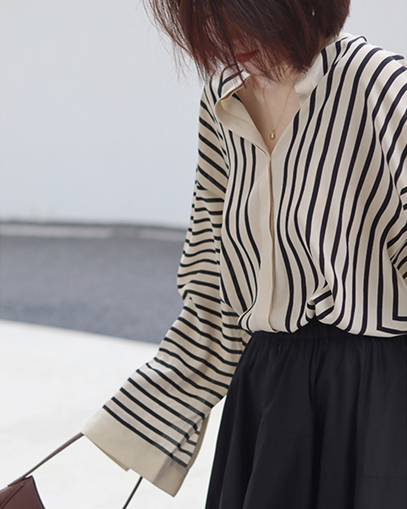 22 Momme Long Sleeve Striped Shirt