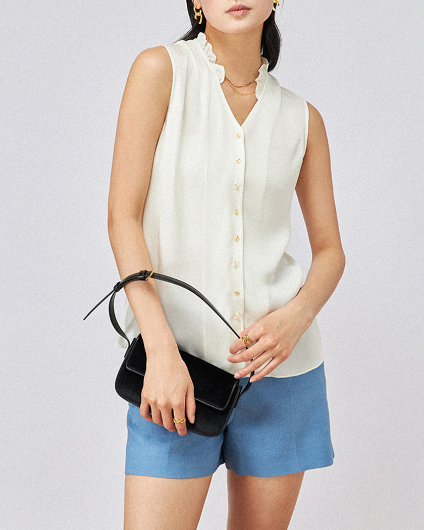 22 Momme Silk Auricular-rimmed Sleeveless Shirt