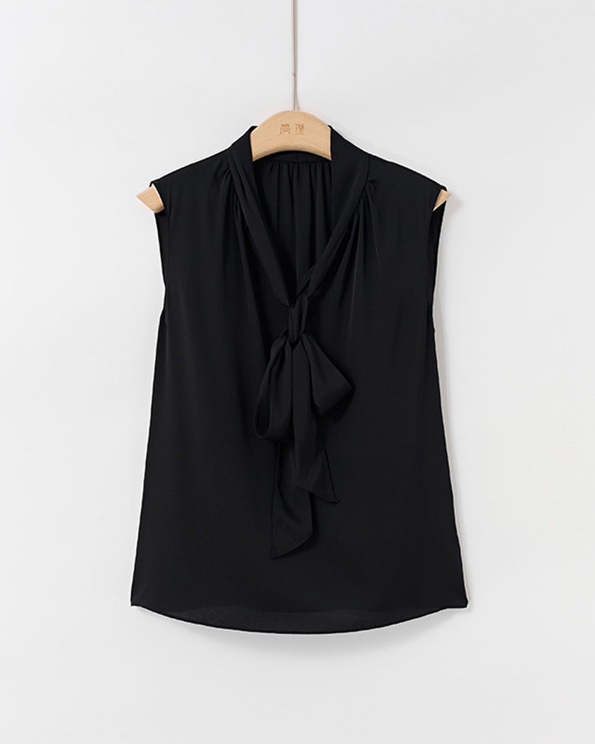 22 Momme Elegant Stretch Silk Bow Shirt - OsorSilk